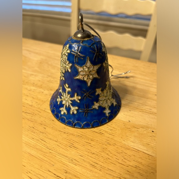 Cloisonné vintage glitter snowflake bell Christmas ornament enamel copper - Picture 2 of 7